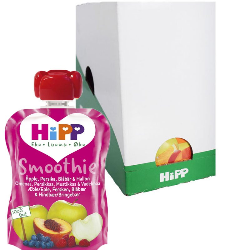 Laatikollinen Smoothieita Omena, Persikka, Mustikka ja Vadelma 6 x 90g - 26% alennus