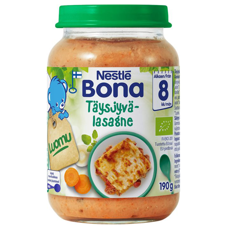 Luomu lastenruokaa "Täysjyvälasagne" 190g - 7% alennus
