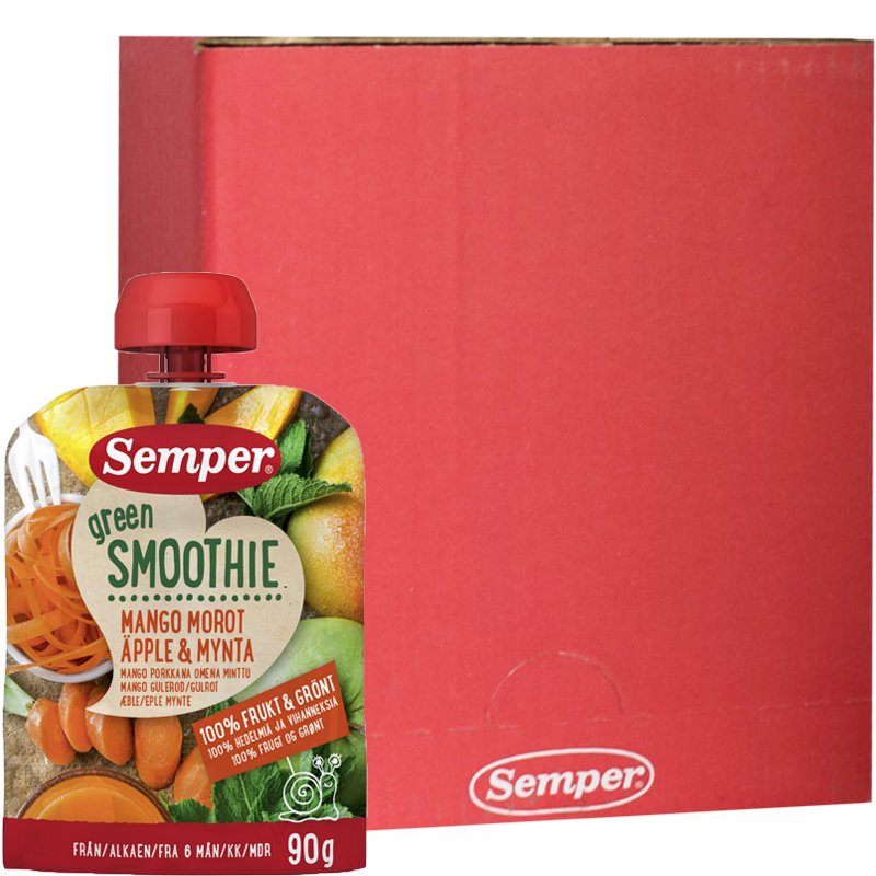 Laatikollinen Smoothieita "Mango, Porkkana, Omena & Minttu" 12 x 90g - 62% alennus