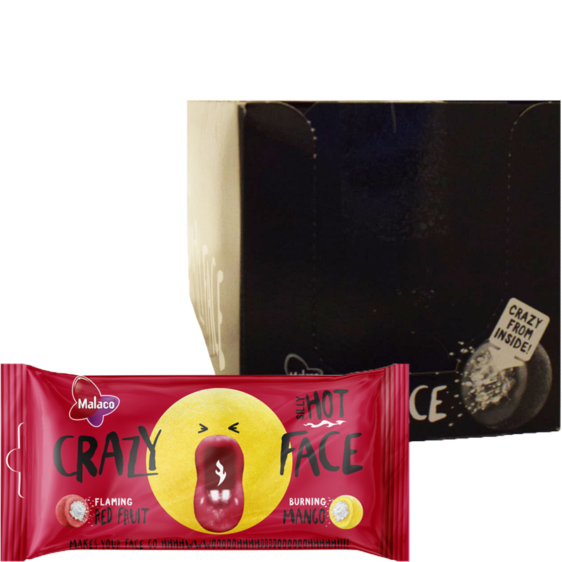 Laatikollinen "Crazy Face Hot" Makeispussia 24 x 60g - 86% alennus