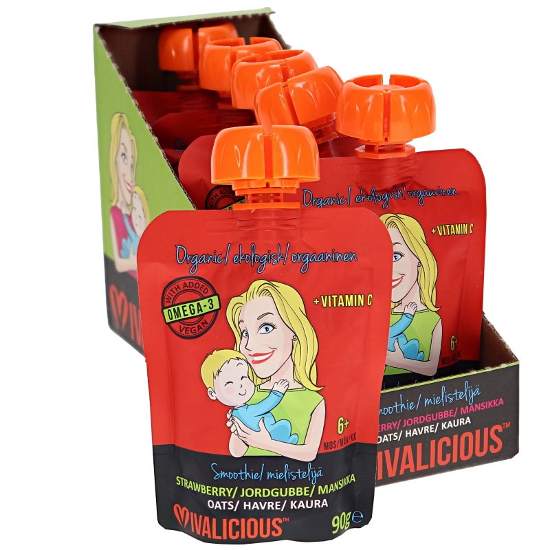 Mansikan Makuinen Luomu hedelmäsose Smoothie 6kpl - 34% alennus
