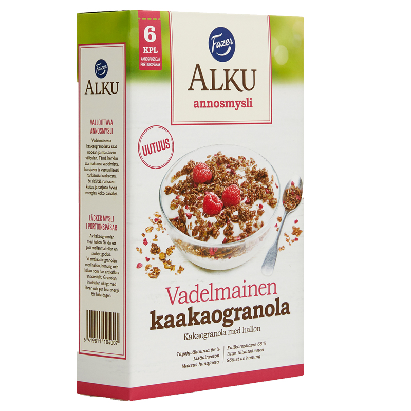 Vadelmainen Kaakaogranola Annosmysli 6kpl - 32% alennus