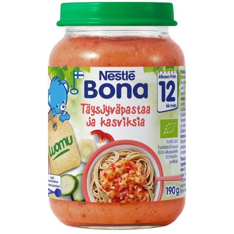 Luomu lastenruokaa "täysjyväpastaa ja kasviksia" 190g - 33% alennus