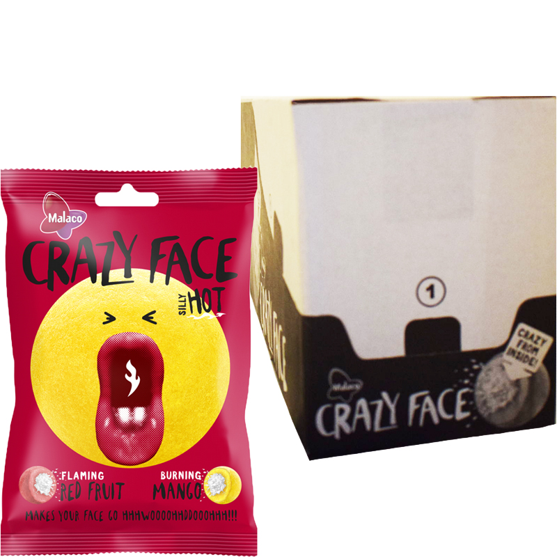 Laatikollinen "Crazy Face Hot" Makeispussia 14 x 80g - 76% alennus